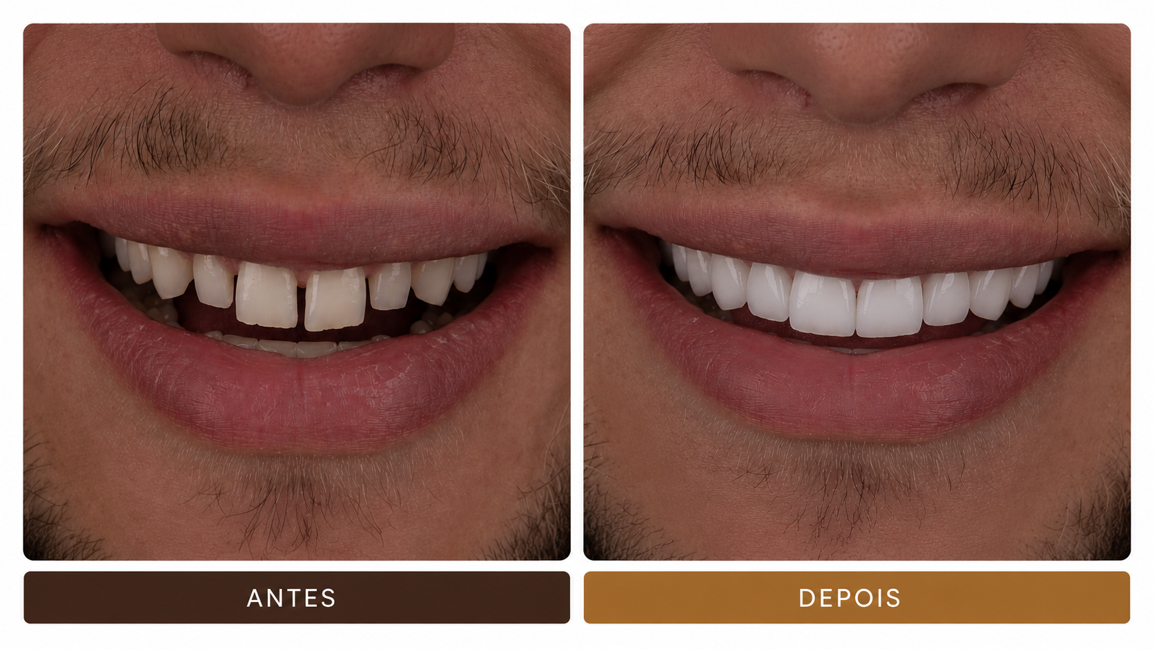 Antes e depois de tratamento estético dental na Nexus Odontologia Integrada, Brasília
